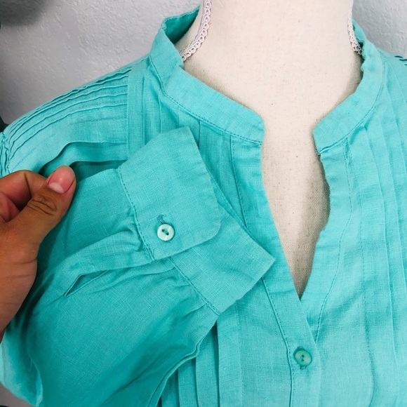 NWT Vantarsi Dress Pintuck Notch Neck Long Sleeve Linen Tunic Dress - Picture 4 of 5